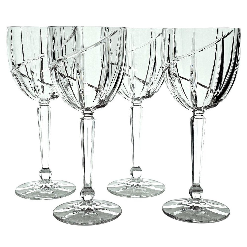 Mikasa Uptrend Wine Glasses 8.2in set-4 vertical spiral swirl cut crystal water